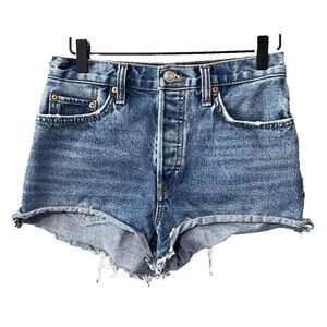 RE/DONE 70s High Rise Shorts Size 25 Arroyo Blue Denim Cutoff Jean Distressed